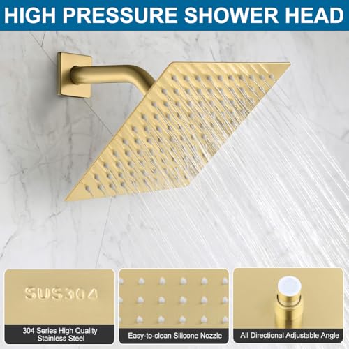 Shower Faucet Set Brushed Gold Bathroom Rainfall 8 Inch Shower Head System, Single Handle Shower Trim Kit with Rough-in Valve - color: Brushed Gold, size: 8 Inch (Wall Mount)