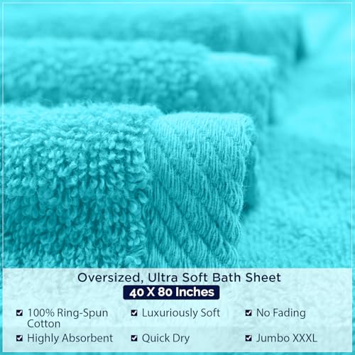 DAN RIVER Pack of 1 Oversized Bath Sheet, 40 x 80 Inches, Aqua | 100% Cotton Jumbo Bath Towel with Extra Large Coverage, Lightweight Feel, Super Soft & Quick Dry - color: Aqua, size: 40x80" Oversized Bath Sheet