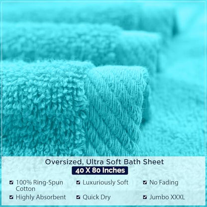 DAN RIVER Pack of 1 Oversized Bath Sheet, 40 x 80 Inches, Aqua | 100% Cotton Jumbo Bath Towel with Extra Large Coverage, Lightweight Feel, Super Soft & Quick Dry - color: Aqua, size: 40x80" Oversized Bath Sheet