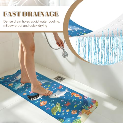 Marine Animals Bathtub Mat Non Slip with Drain Holes and Suction Cups Bath Mat 40x16 Inch Tub Mats Shower Mats for Kids - color: Marine Animals