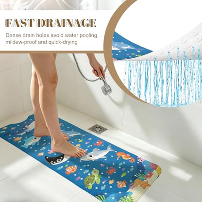 Marine Animals Bathtub Mat Non Slip with Drain Holes and Suction Cups Bath Mat 40x16 Inch Tub Mats Shower Mats for Kids - color: Marine Animals