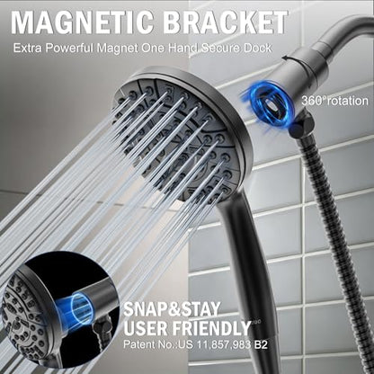 9 Settings High Pressure Magnetic Shower Head with Handheld | Power Wash for Tub&Tile, Magnetic Bracket, Pause Mode for Water Saving, Easy Clean Nozzles, Stainless 6ft Hose, Matte Black - color: Matte Black