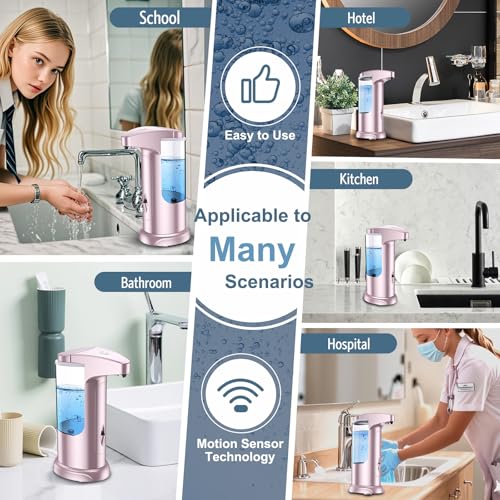 12.5 oz Automatic Liquid Soap Dispenser, Touch-Free Battery Operated Adjustable Soap Dispensing, Volume Premium for Kitchen Bathroom Toilet (Pink) - color: Pink