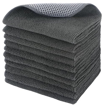 Dish Cloth for Washing Dishes Kitchen Washcloth Cleaning Cloth | 12x12inch 10pack Kitchen Towels Rags, Microfiber Cleaning Cloths, Wash Cloths with Poly Scour Side, Wholesale, Dark Grey - color: Dark Grey, size: 12inchx12inch 10pack