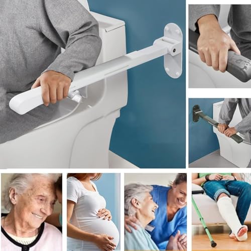 Grab Bars,Flip up Grab Bars for Bathroom,Folding Grab Bar,White | Stainless Steel Material,Night Glow Strips on Both Sides,Wall Mounted,Non Slip Waterproof Elderly Handicap Bars - color: White
