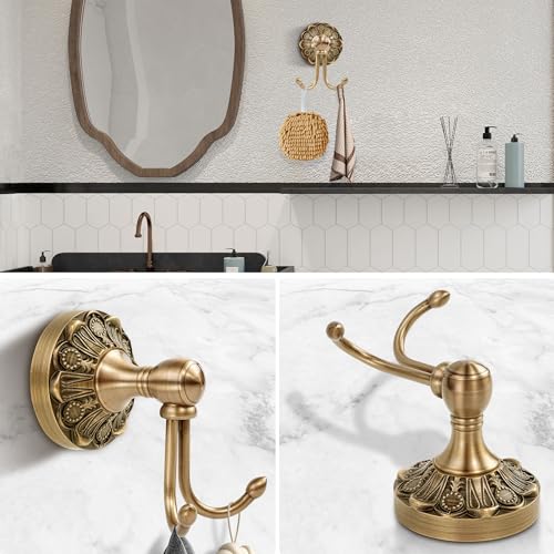 Brass Bathroom Accessory Set, Antique Brass Toilet Paper Holder Towel Ring Hook, Towel Hook Robe Toilet Paper Roll Holder, Rustic Towel Rack Bar Hardware Set Farmhouse Wall Mounted(4 Pieces) - color: Brass 4