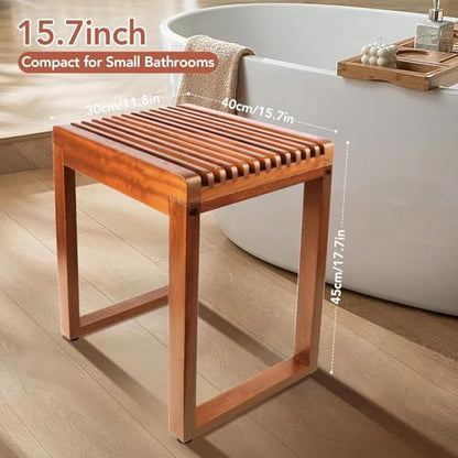 15.7'' Compact Teak Shower Stool, Solid Wood Spa Bench for Walk-In Shower | Waterproof Solid Teak Shower Seat, Shower Foot Rest for Shaving Legs, Bathroom Bench for Inside Shower, Indoor & Outdoor Use - size: Upgraded-Small
