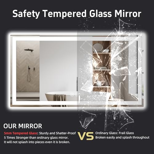 55"x 30" LED Bathroom Mirror with Lights, Double Lighting Sources Dimmable, Anti-Fog Vanity Mirror with Lights, Lighted Bathroom Vanity Mirror for Wall Tempered Glass (Horizontal/Vertical) | Front & Backlit, Memory Function, HD Tempered Glass Vanity Mirro