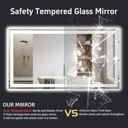 55"x 30" LED Bathroom Mirror with Lights, Double Lighting Sources Dimmable, Anti-Fog Vanity Mirror with Lights, Lighted Bathroom Vanity Mirror for Wall Tempered Glass (Horizontal/Vertical) | Front & Backlit, Memory Function, HD Tempered Glass Vanity Mirro