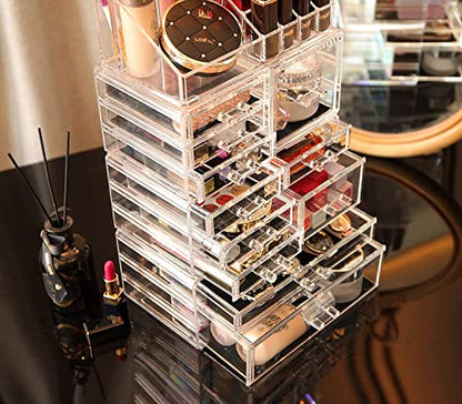 Cq acrylic Makeup Organizer Skin Care Large Clear Cosmetic Display Cases Stackable Storage Box With 11 Drawers For Vanity,Set of 4 - size: 11 Drawers