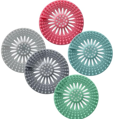 Inmorven Bathroom Sink Drain Strainers - 5 Pack Silicone Hair Catcher, Flexible Reusable Drain Protector for Shower, Bathtub & Sink