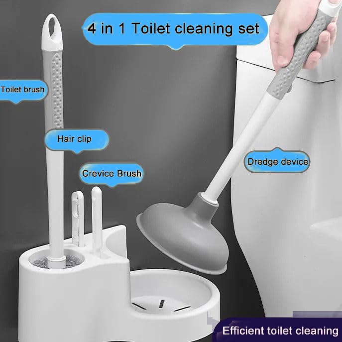 Toilet Plunger Bowl Brush 4 in 1 Combo with Holder Keep Your Bathroom Spotless and hygienic with Our Toilet Bowl Brush (Set of 1) Number of Item 4
