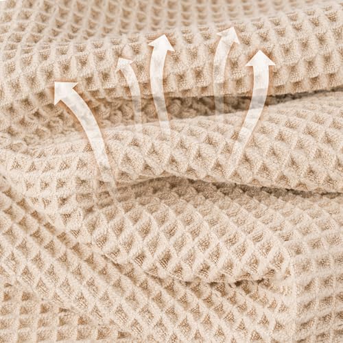 MICROFI New Microfiber Waffle Bath Towels, 2 Pieces, Soft, Absorbent, Fast Drying, Lint Free 430 GSM (30''x60''/76cm x 152cm) - color: Gray+champagne