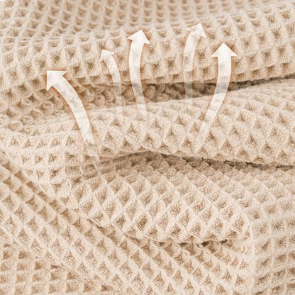 MICROFI New Microfiber Waffle Bath Towels, 2 Pieces, Soft, Absorbent, Fast Drying, Lint Free 430 GSM (30''x60''/76cm x 152cm) - color: Gray+champagne