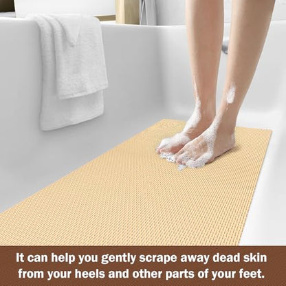 Bathroom Non Slip Shower Mat, Khaki 24x16 Inch Bathtub Mat, Non Slip Bathroom Mat for Elderly and Kids, Easy to Dry, Fast-Dry Drainage Hole, Easy to Prune - color: Khaki, size: 24" x 16" (Rectangular)