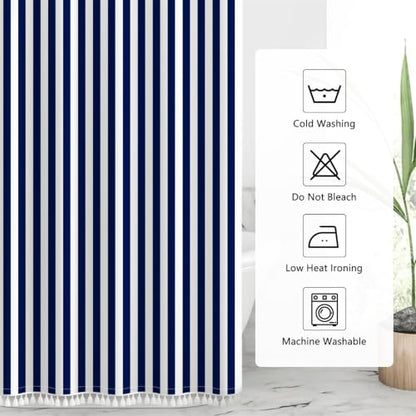 AOFOTO Navy Blue and White Stripe Shower Curtain Farmhouse Style Striped Line Bathroom Curtains Waterproof Fabric Machine Washable with 8 Hooks Modern Fashion Simple Bathroom Curtain 48x72 Inch - color: Navy Blue, size: 48"W x 72"L (Pack of 1)