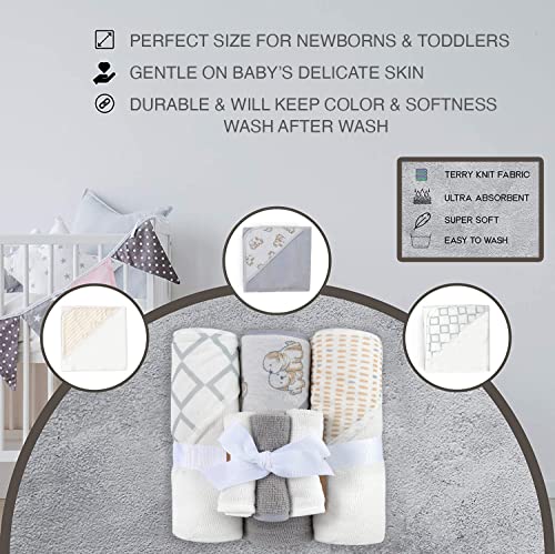 Hooded Baby Bath Towel and Washcloth 6 Piece Set for Newborns Infants & Toddlers, Boys & Girls Baby Hooded Towels (Puppies & Patterns) - color: Puppies & Patterns