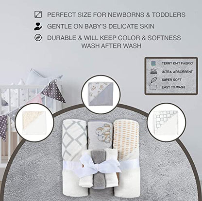 Hooded Baby Bath Towel and Washcloth 6 Piece Set for Newborns Infants & Toddlers, Boys & Girls Baby Hooded Towels (Puppies & Patterns) - color: Puppies & Patterns