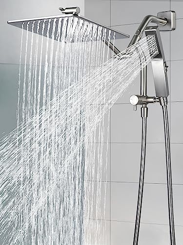 G-Promise 10 Inch All Metal Rain Shower Head with Handheld (Brushed Nickel) | Full Body Coverage, Pause Mode Diverter, Power Wash Mode Handheld, Suits Every Height, Easy to Install, Modern Bath Upgrade - color: Brushed Nickel, size: 10 Inches