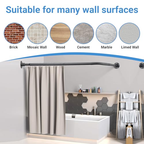 L Shaped Shower Curtain Rod, Adjustable Corner Shower Rod(23.6"-39.8"x23.6"-39.8"), Wall Mounted Half Circle Shower Curtain Rod for Bathroom,Clothing Store,Locker Rooms,Private Space, Need to Drill - size: M