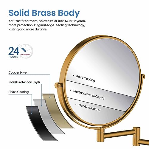 Circular Wall Mount Makeup Mirror, Dual-Sided 1x/5x Magnifying Mirror with Extendable Arm, 360° Swivel, Solid Brass Construction for Durability and Style (Matte Black - KMM100) - color: Matte Black
