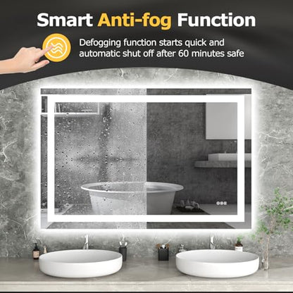Hivone 48"X32" LED Bathroom Mirror with Lights, Anti-Fog, Dimmable, Backlit + Front Lit, Smart Bathroom Vanity Mirror, Memory Function, Shatterproof, Tempered Glass (Horizontal/Vertical) - size: 32"L x 48"W