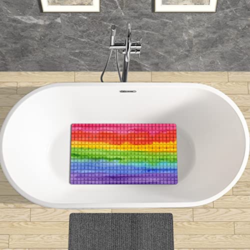 FCZ Bath Tub Mat Non Slip Shower Mat Watercolor Rainbow Tie Dye 26.8x15 inches Rectangular PVC Mat with Suction Cups Drain Holes Machine Washable - color: Watercolor Rainbow Tie Dye