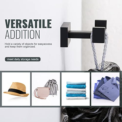 Double Bathroom Towel Hook for Wall Mounted - Matte Black Modern Towel Holder - Heavy Duty Coat Robe Hooks for Wall - Stainless Steel Shower Towel Hanger - color: Matte Black