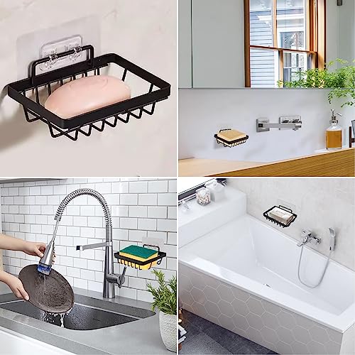 Carrie Joe Soap Dish Holder No Drilling 304 Rustproof Stainless Steel Wall Mounted Soap Holder Tray Bar Sponge Holder for Bathroom & Kitchen - color: Black