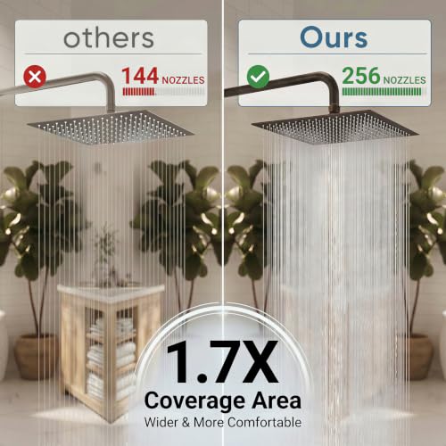 12 In Rain Shower Head High Pressure Rainfall Shower Head Bronze | Square Rain Bathroom Showerhead, High Flow, Large Stainless Steel, Ceiling Mounted, Wall Mounted, Waterfall Full Body - color: Oil Rubbed Bronze, size: 12 Inch