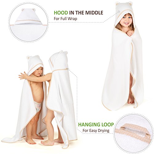 Premium Toddler Towels with Hood - Extra Soft Rayon from Bamboo Toddler Bath Towel (White) - color: White