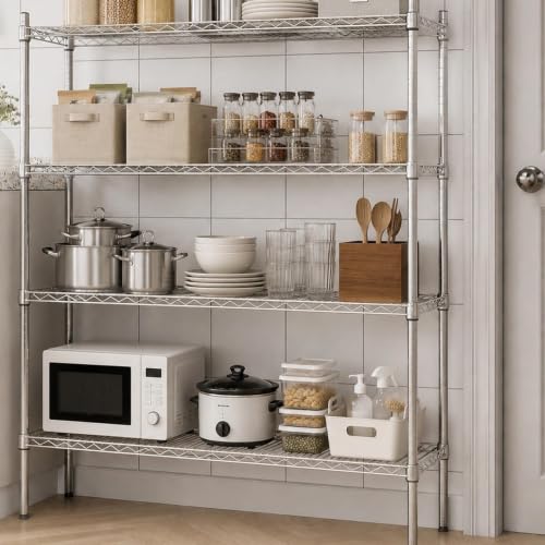 APLSS NSF 4-Tier Chrome Storage Shelves, 18"x30"x63", Dry Environments, Commercial Heavy Duty Steel Wire Shelving Unit, 800lbs Per Shelf,Kitchen Garage - color: Chrome, size: 18"x30"x63"