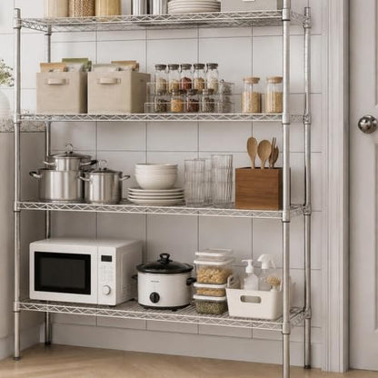 APLSS NSF 4-Tier Chrome Storage Shelves, 18"x30"x63", Dry Environments, Commercial Heavy Duty Steel Wire Shelving Unit, 800lbs Per Shelf,Kitchen Garage - color: Chrome, size: 18"x30"x63"