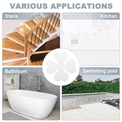 PATIKIL 12 Pcs Non Slip Bathtub Stickers, Anti Slip Shower Stickers with Scraper Bathroom Shower Floor Decals Four Leaf Shape Cute Treads Tubs, Transparent - color: Transparent