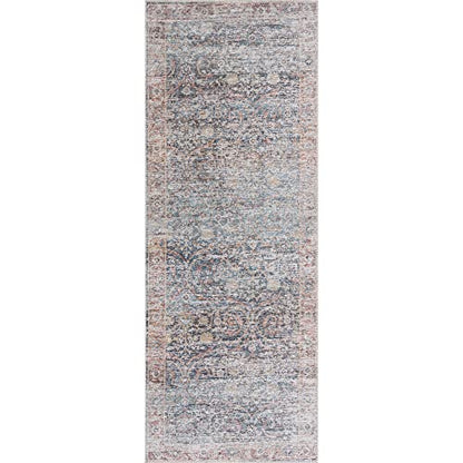 Bloom Washable Non-Slip 10 ft Blue/Red Boho Runner Rug - Kitchen, Hallway - color: Ocean Blue / Brick, size: 2'6" x 10' (Runner)