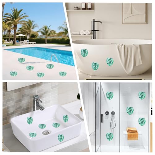 10Pcs Leaves Non Slip Bathtub Stickers Shower Stickers with Premium Scraper Adhesive Green PVC Durable Safety Shower Grips Plant Appliques Decal Treads for Bathroom Bath Tub Pool Stairs Adult - style: Leaf