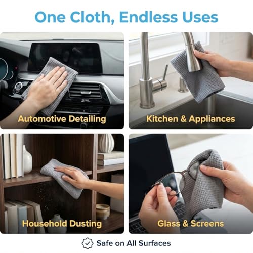 Waffle Weave Microfiber Towel, 12 x 12 inches, Barista Towels, Lint Free Cloth, Glass Towels, Waffle Towels Car Detailing, 6 Pack Premium Microfiber Cleaning Cloth - size: 6 Pack