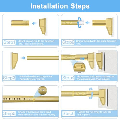 41-126 Inch Tension Curtain Rod, Gold | No Drill, Extra Long, Heavy Duty, Renter Friendly Adjustable - color: Gold, size: 41-126inch