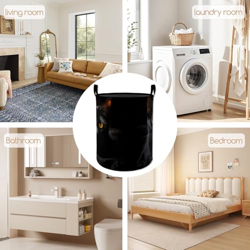 Realistic Black Cat Laundry Basket, Foldable Oxford Cloth, Waterproof Dirty Clothes Hamper with Handles, Clothing Storage Bucket Toy Organizer for Bathroom Bedroom Dorm, 19.7"x15.7" - style: Black Cat