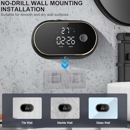 Automatic Soap Dispenser Liquid Bathroom, Wall Mount Rechargeable Touchless, Adjustable Auto Smart Electric Plastic Soap Dispenser with Clock, for Bathroom Kitchen,B,Black