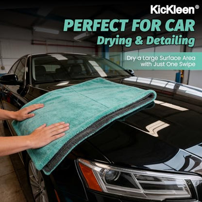 Dual Sided Microfiber Towels (48"x 24") Extra Large Ultra Absorbent Drying Towel for Cars ,Trucks; Without Streaks, Scratches, or Water Spots Double-Twist Pile & Edgeless Design (Aqua blue-Gray)