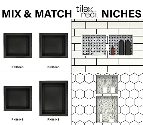 Tile Redi USA Niche Single Recessed Shower Shelf – Black, One Inner Shelf, 16-Inch Width x 14-Inch Height x 4-Inch Depth - size: 14" H x 16" W (1 Shelf)