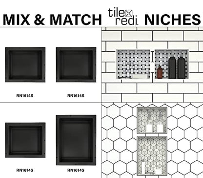 Tile Redi USA Niche Single Recessed Shower Shelf – Black, One Inner Shelf, 16-Inch Width x 14-Inch Height x 4-Inch Depth - size: 14" H x 16" W (1 Shelf)