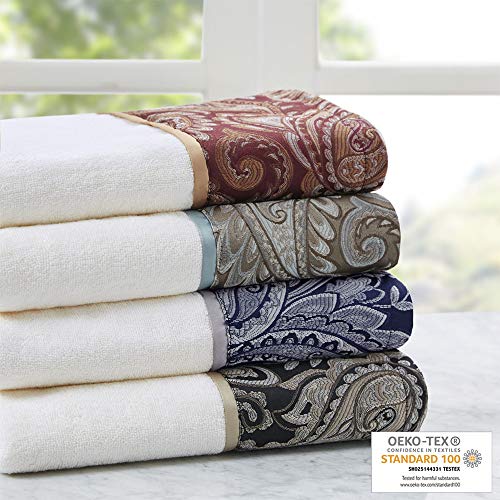 Madison Park Aubrey Cotton Bath Towel Set Jacquard, 6 Piece, Blue/Brown | Plush Feel, Hotel Quality for Bathroom, Paisley Pattern, Absorbent, OEKO-TEX Certified - color: Blue/Brown