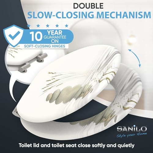 SANILO Wooden Toilet Seat with Soft Close [ROUND] - Decorative, Quiet & Slow Close Molded Wood Seat - With Strong Bumpers & Hinges - Adjustable Fit – Balance - color: Balance