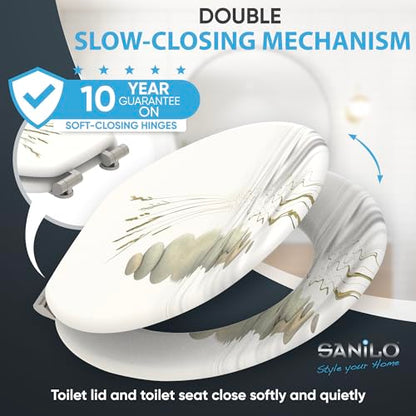SANILO Wooden Toilet Seat with Soft Close [ROUND] - Decorative, Quiet & Slow Close Molded Wood Seat - With Strong Bumpers & Hinges - Adjustable Fit – Balance - color: Balance