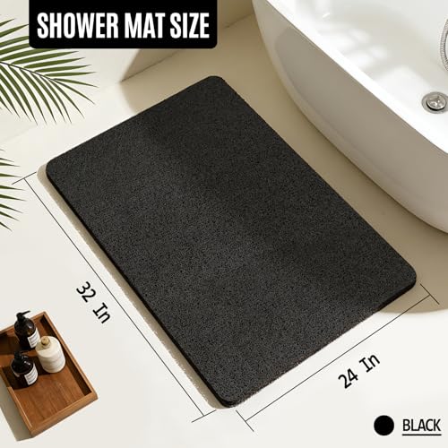 32 * 24in Shower Mat Bathtub Mat Non Slip | Bathmats Non Slip, Quick Drying Foot Scrubber Loofah Mats for Inside Shower, Tub, Bathroom, Home, Black - color: Black, size: 32" x 24" (Rectangular)