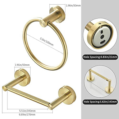 BATHSIR Brushed Gold Toilet Paper Holder & Hand Towel Holder Wall Mount 2 Pieces, Double Post Pivoting Round Modern Bathroom Hardware Towel Ring Toilet Tissue Holder, Bathroom Accessories Set - color: Gold 1