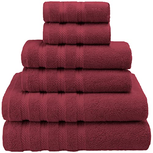 American Soft Linen 100% Carde Cotton 6 Piece Towel Set, 590 GSM Heavy Weight Soft Absorbent Turkish Towels for Bathroom, Burgundy Red - color: Bordeaux