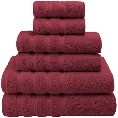 American Soft Linen 100% Carde Cotton 6 Piece Towel Set, 590 GSM Heavy Weight Soft Absorbent Turkish Towels for Bathroom, Burgundy Red - color: Bordeaux